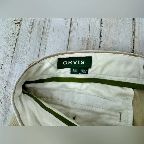 Orvis Pants Mens 34x29.5 Pleated Golf Straight Leg Casual Tan - Picture 5 of 11
